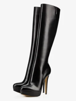 Bottes noires à plateforme et talons hauts à bout rond