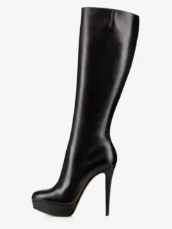 Bottes noires à plateforme et talons hauts à bout rond