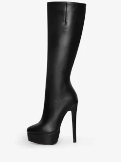Bottes noires à plateforme et talons hauts à bout rond