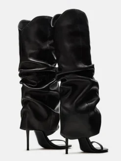Bottes noires à talons hauts et bout ouvert pour femme