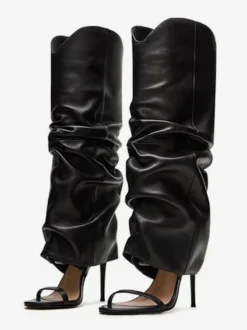 Bottes noires à talons hauts et bout ouvert pour femme