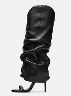 Bottes noires à talons hauts et bout ouvert pour femme