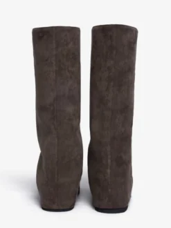 Bottes plates en daim pour femmes à bout rond froncées montantes jusqu'au genou.