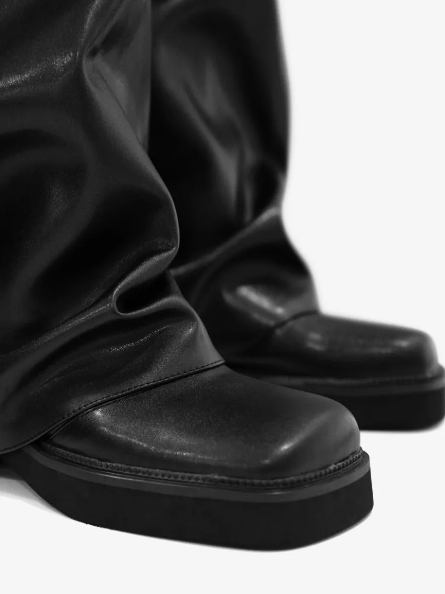 Bottes plates en daim pour femmes à bout rond froncées montantes jusqu'au genou.