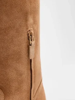 Bottes plates en daim pour femmes bottes hautes à bout pointu