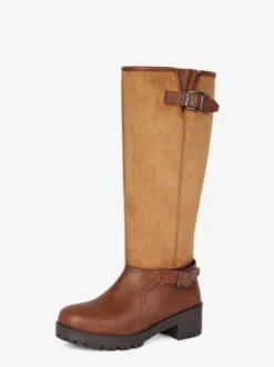 Bottes plates marron pour femmes bout rond détails à boucle hauteur genou