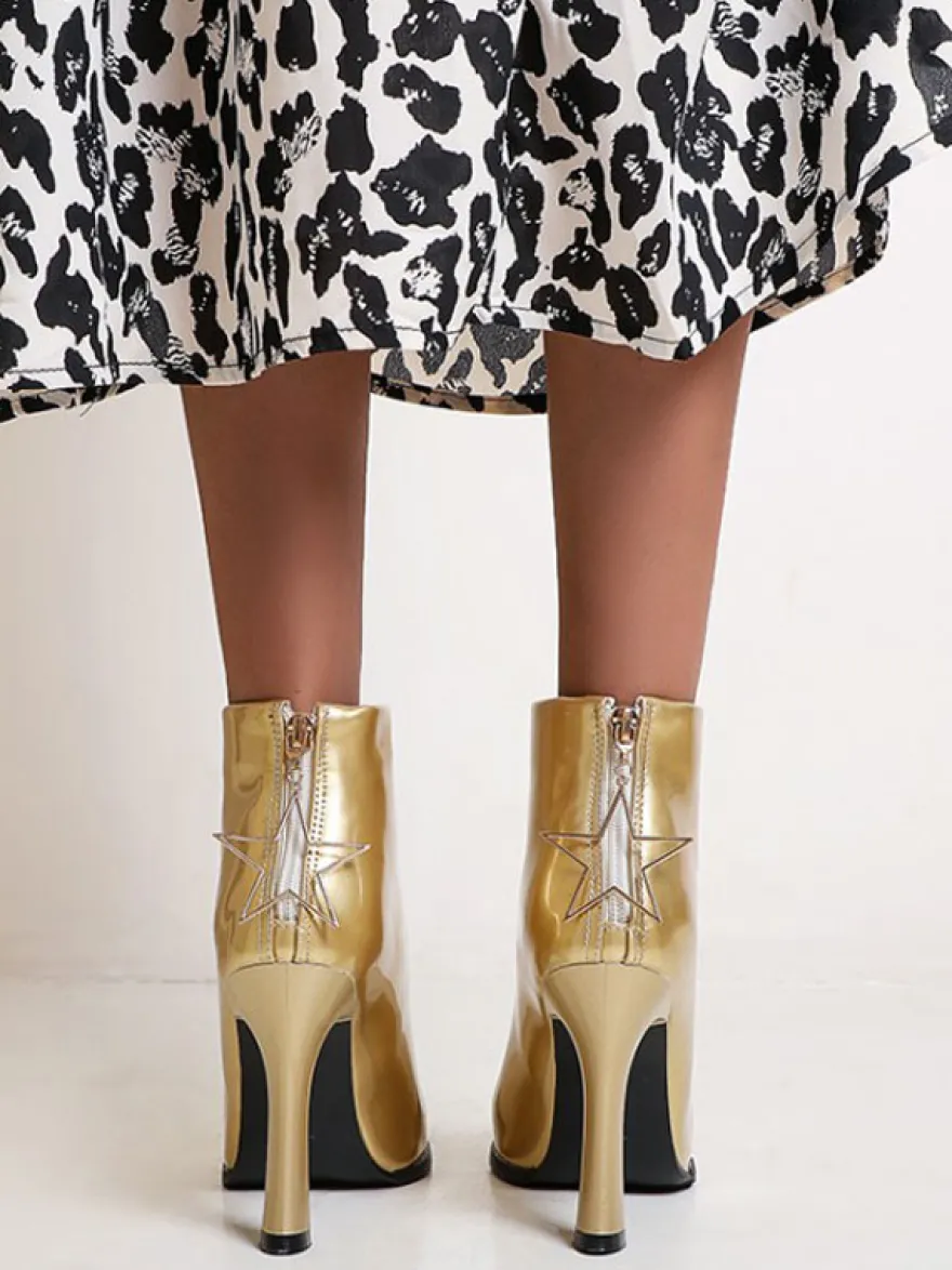 Bottes pour femmes Oragnge en cuir noir bout pointu bottines à talons épais
