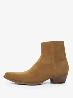 Bottes pour hommes en daim marron café bottes à bout zippé bottines à enfiler bout pointu talon moyen