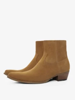 Bottes pour hommes en daim marron café bottes à bout zippé bottines à enfiler bout pointu talon moyen