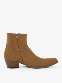 Bottes pour hommes en daim marron café bottes à bout zippé bottines à enfiler bout pointu talon moyen