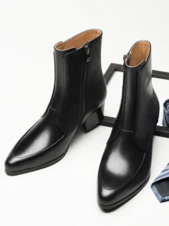 Bottes pour hommes à enfiler bout pointu fermeture éclair talon moyen bottines