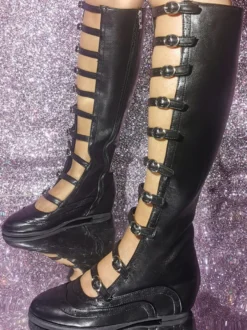 Bottes sandales noires à bout rond et boucle à lanières plates