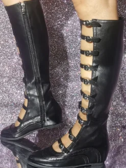 Bottes sandales noires à bout rond et boucle à lanières plates
