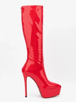 Bottes sexy argentées à plateforme bout pointu talon aiguille bottes mi-mollet pour femmes