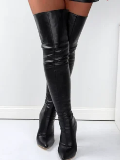 Bottes sexy au-dessus du genou bottes hautes noires à talons hauts