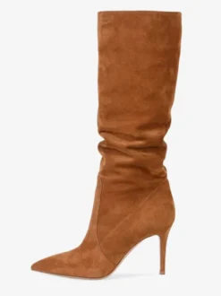 Bottes souples en daim marron à bout pointu et talon aiguille bottes mi-mollet
