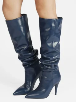 Bottes Souples Pour Femmes Bottes Mi-Mollet À Bout Pointu Talon Aiguille Chic