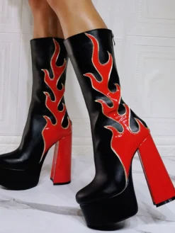Bottes à Talons Hauts avec Plateforme Imprimés Femme avec Bout Rond Bicolores