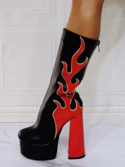 Bottes à Talons Hauts avec Plateforme Imprimés Femme avec Bout Rond Bicolores