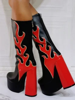 Bottes à Talons Hauts avec Plateforme Imprimés Femme avec Bout Rond Bicolores