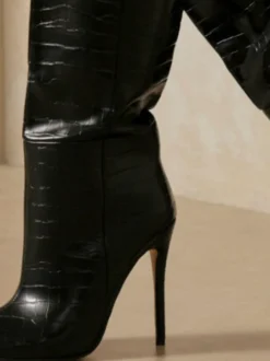Bottes à Talons Hauts avec Plateforme Imprimés Femme avec Bout Pointu Unicolore