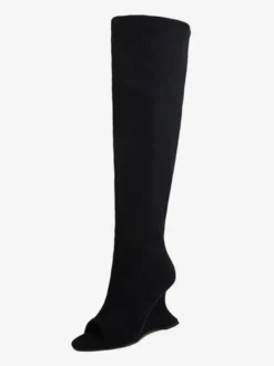 Bottes à talons hauts en daim à bout ouvert cuissardes à talons