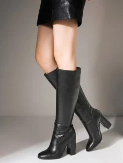 Bottes à Talons Hauts Femme avec Bout Pointu en Cuir Synthétique Unicolore