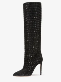 Bottes à Talons Hauts Femme en Cuir Synthétique avec Bout Rond en Paillettes Unicolore