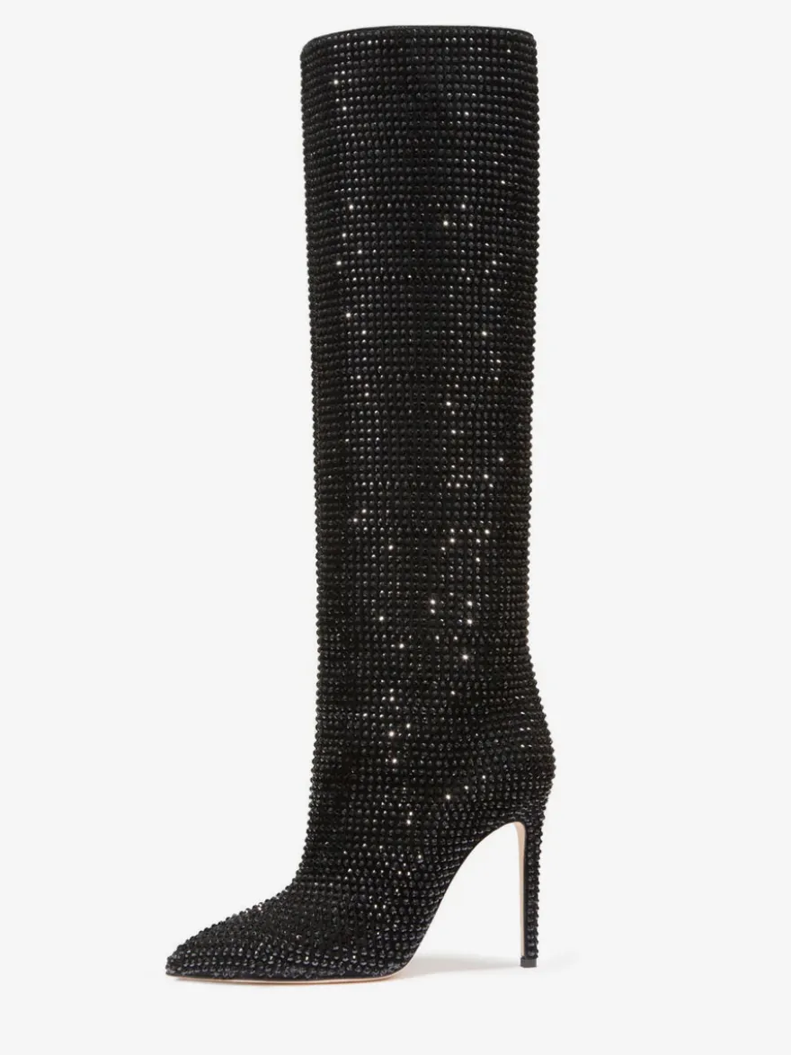Bottes à Talons Hauts Femme en Cuir Synthétique avec Bout Rond en Paillettes Unicolore
