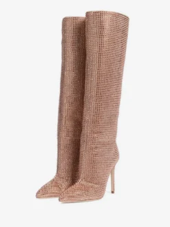 Bottes à Talons Hauts Femme en Cuir Synthétique avec Bout Rond en Paillettes Unicolore