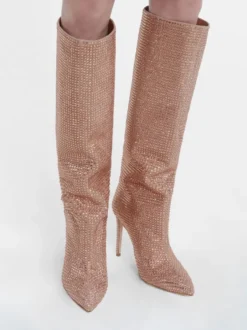 Bottes à Talons Hauts Femme en Cuir Synthétique avec Bout Rond en Paillettes Unicolore
