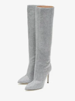 Bottes à Talons Hauts Femme en Cuir Synthétique avec Bout Rond en Paillettes Unicolore