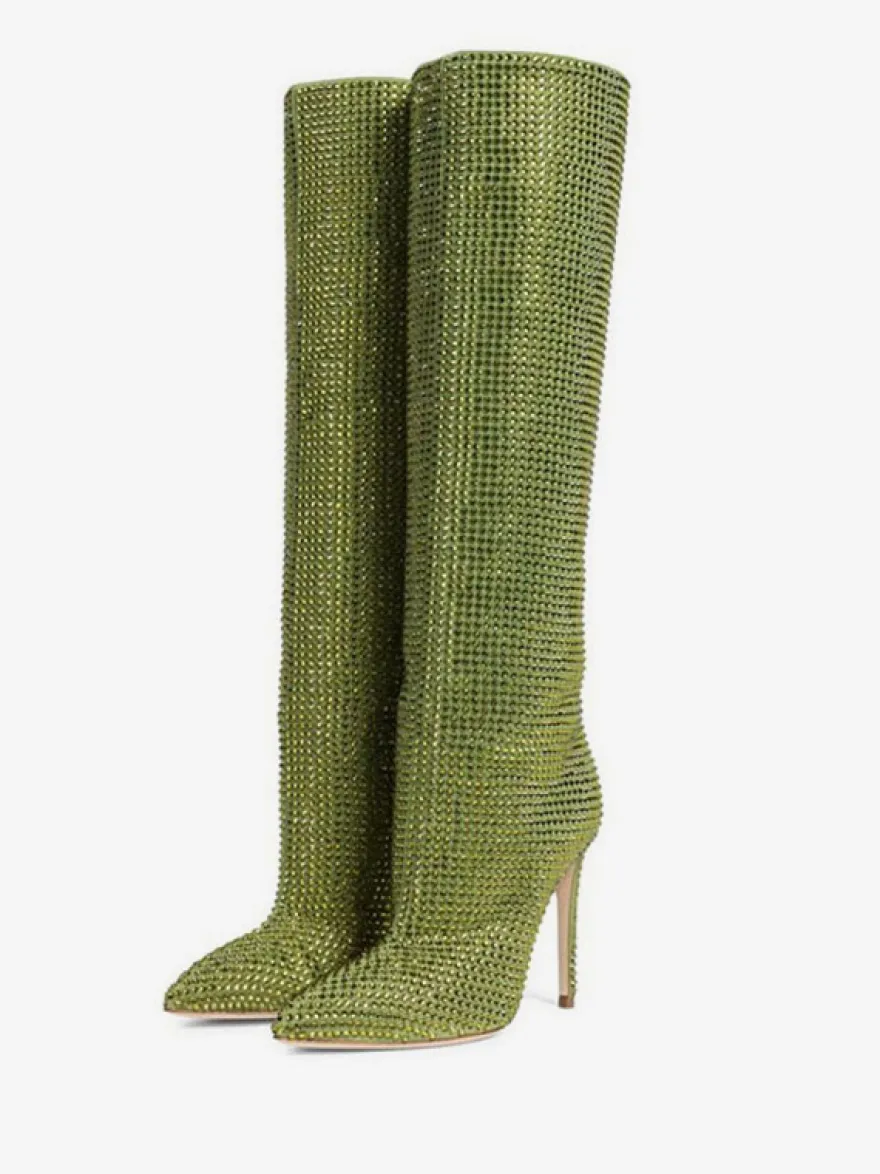 Bottes à Talons Hauts Femme en Cuir Synthétique avec Bout Rond en Paillettes Unicolore