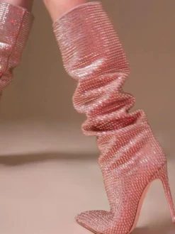Bottes à Talons Hauts Femme en Cuir Synthétique avec Bout Rond en Paillettes Unicolore