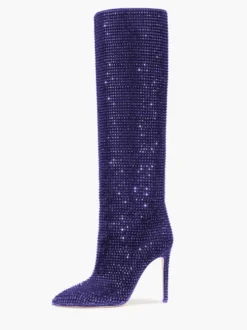 Bottes à Talons Hauts Femme en Cuir Synthétique avec Bout Rond en Paillettes Unicolore