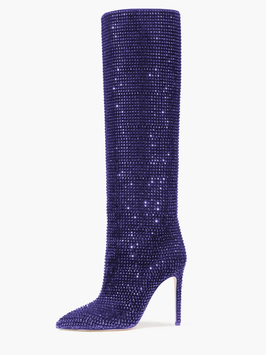 Bottes à Talons Hauts Femme en Cuir Synthétique avec Bout Rond en Paillettes Unicolore
