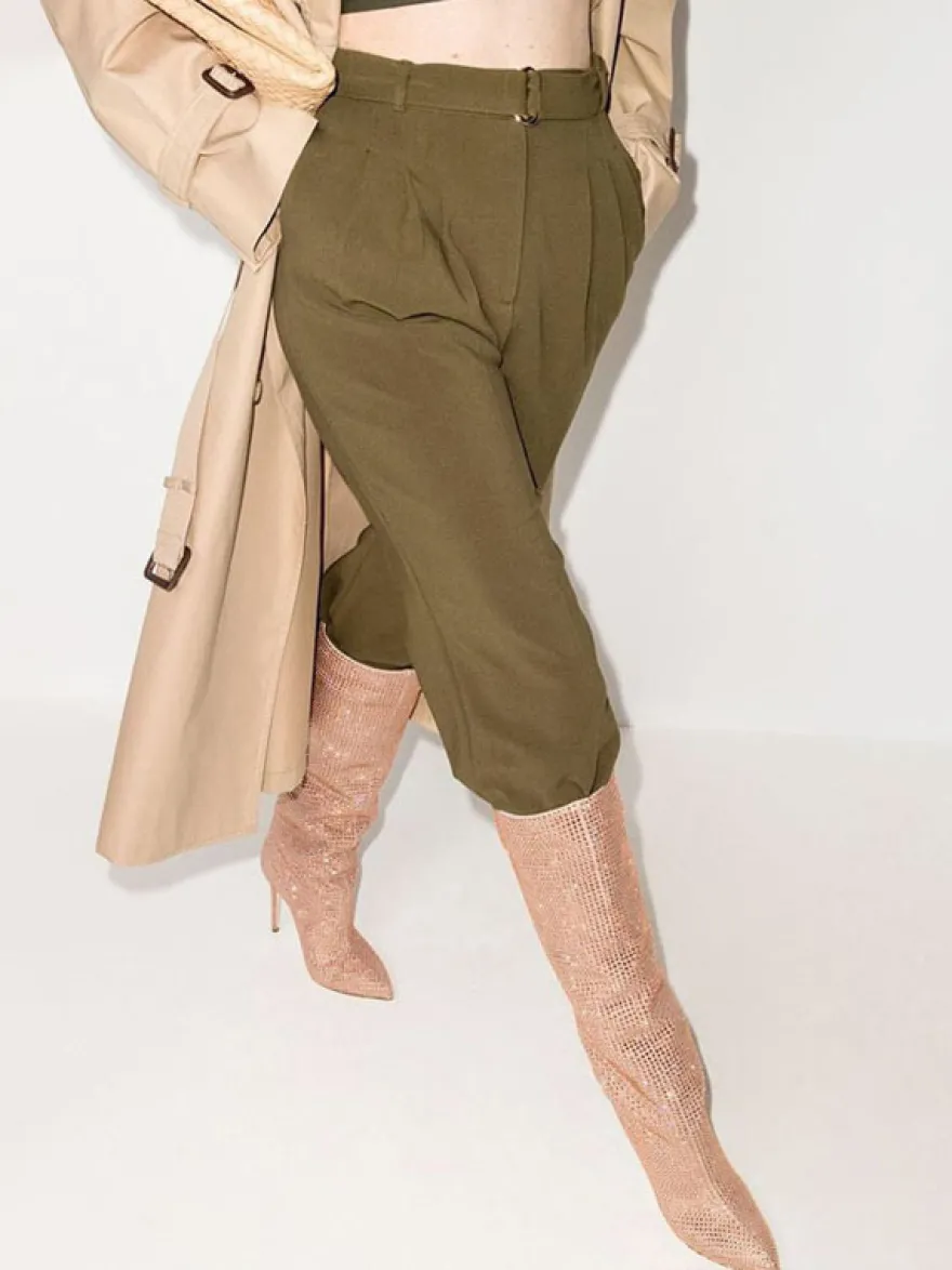 Bottes à Talons Hauts Femme en Cuir Synthétique avec Bout Rond en Paillettes Unicolore