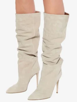 Bottes à Talons Hauts Femme en Cuir Synthétique avec Bout Rond Unicolore