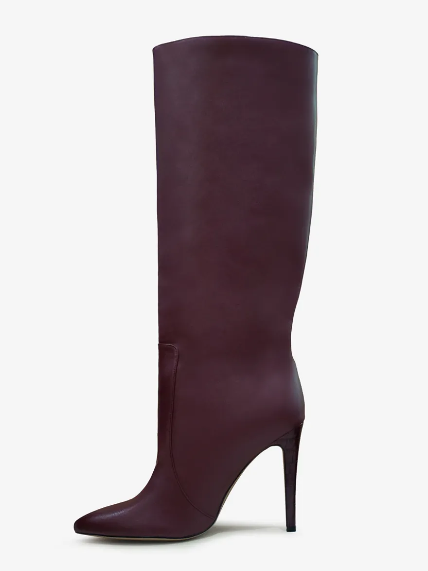 Bottes à Talons Hauts Femme en Cuir Synthétique avec Bout Rond Unicolore