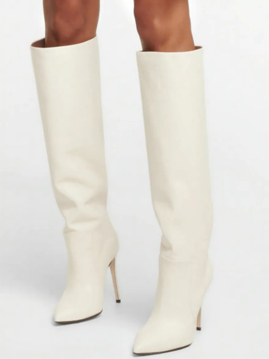 Bottes à Talons Hauts Femme en Cuir Synthétique avec Bout Rond Unicolore