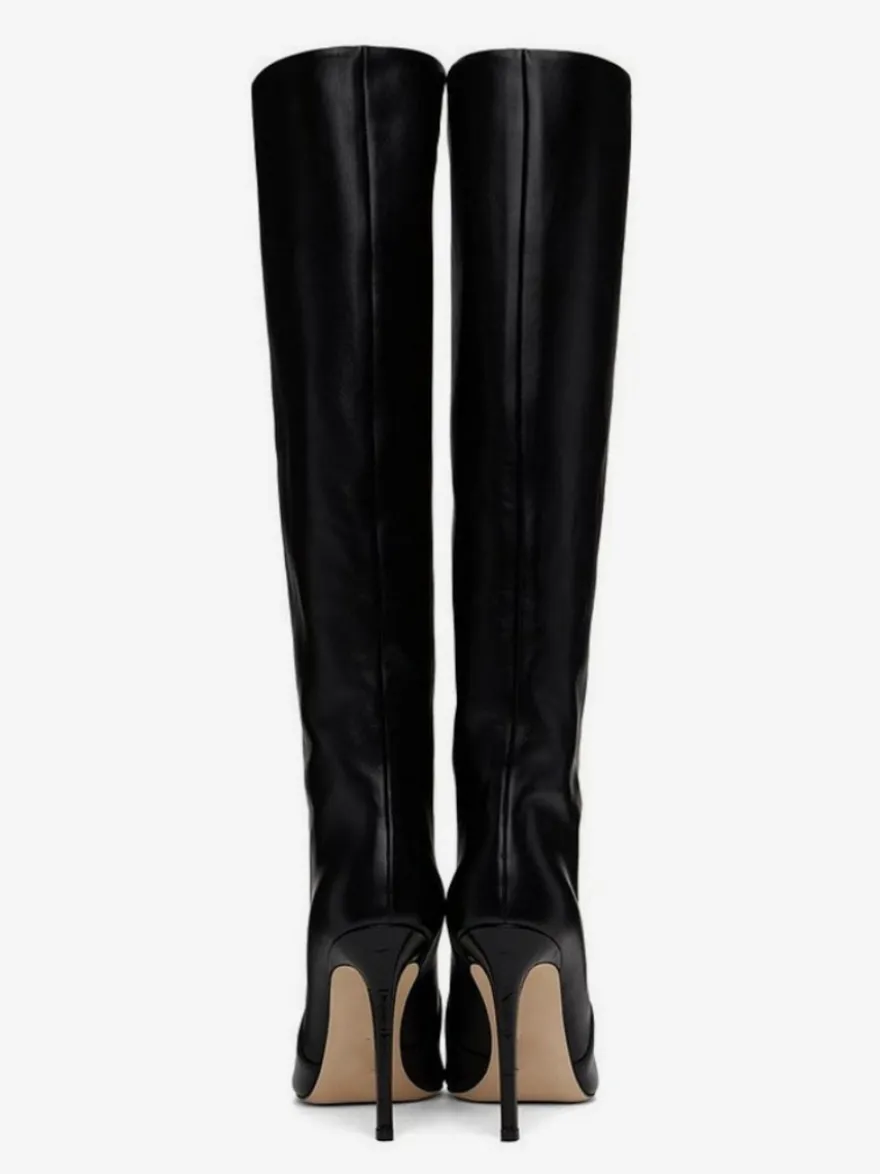 Bottes à Talons Hauts Femme en Cuir Synthétique avec Bout Rond Unicolore