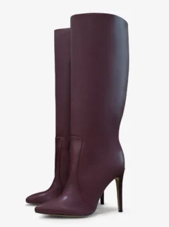 Bottes à Talons Hauts Femme en Cuir Synthétique avec Bout Rond Unicolore