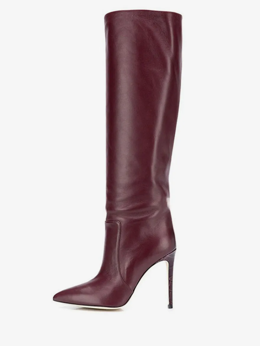 Bottes à Talons Hauts Femme en Cuir Synthétique avec Bout Rond Unicolore