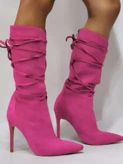 Bottes à talons hauts pour femmes bottines à lacets à bout pointu