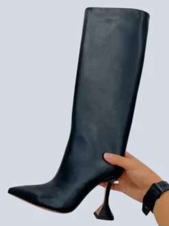 Bottes à talons hauts pour femmes motif serpent jaune bout pointu talon mi-mollet