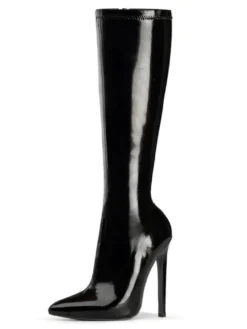 Bottes à talons hauts sexy à bout pointu et paillettes à talons aiguilles Rave Club Bottes cuissardes noires