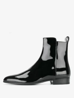 Bottes vernies pour hommes bottines à bout pointu et talons bas bottes de bal noires à fermeture éclair