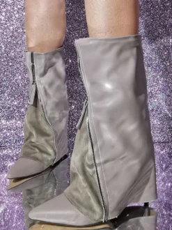 Bottes à volants femmes bottes à talons hauts avec fermeture éclair patchwork grande taille