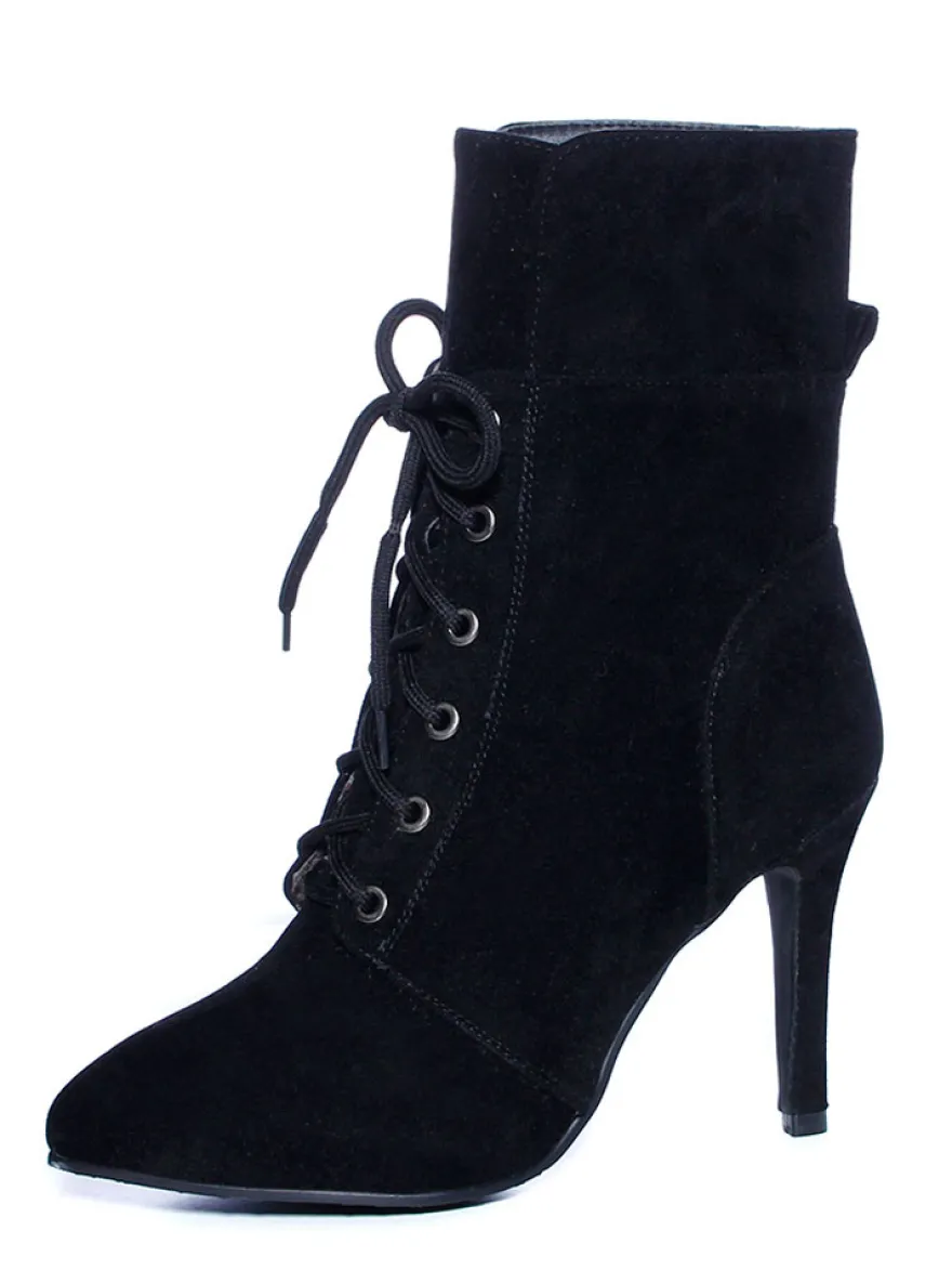 Bottine femme à bout pointu et talons aigus en nubuck unicolore Boots