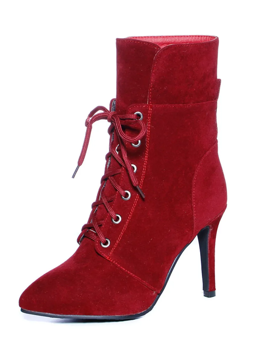 Bottine femme à bout pointu et talons aigus en nubuck unicolore Boots